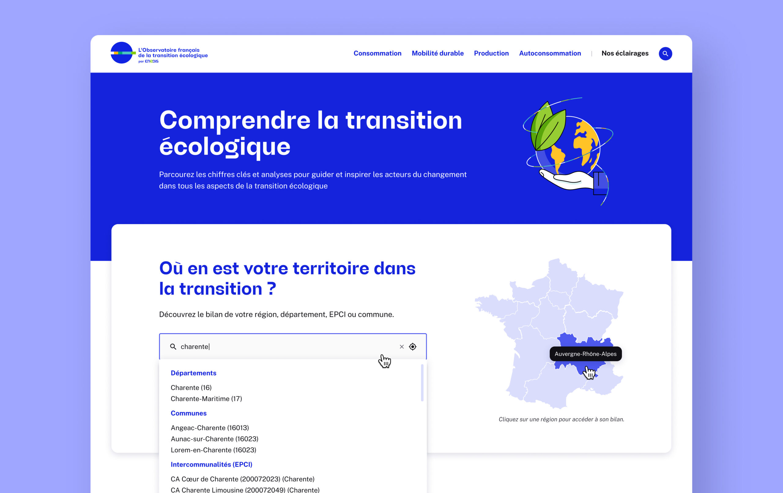 Image-Enedis-03 Vue de la page d'accueil du site avec la recherche territoire